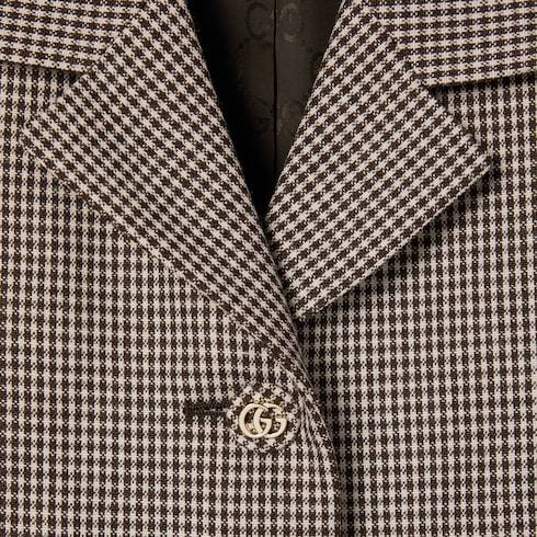 Gucci Gingham Wool Jacket With Belt In Gray