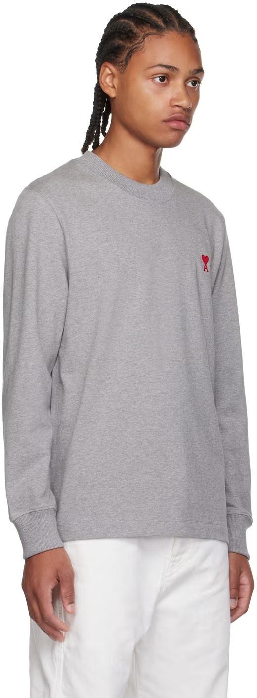 Ami Alexandre Mattiussi Round Collar And Long-sleeved T-shirt In Gray