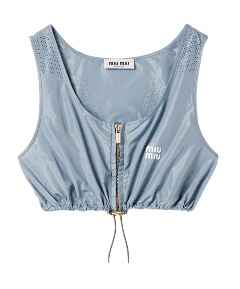 Miu Miu Logo-print Crop Top In Gray