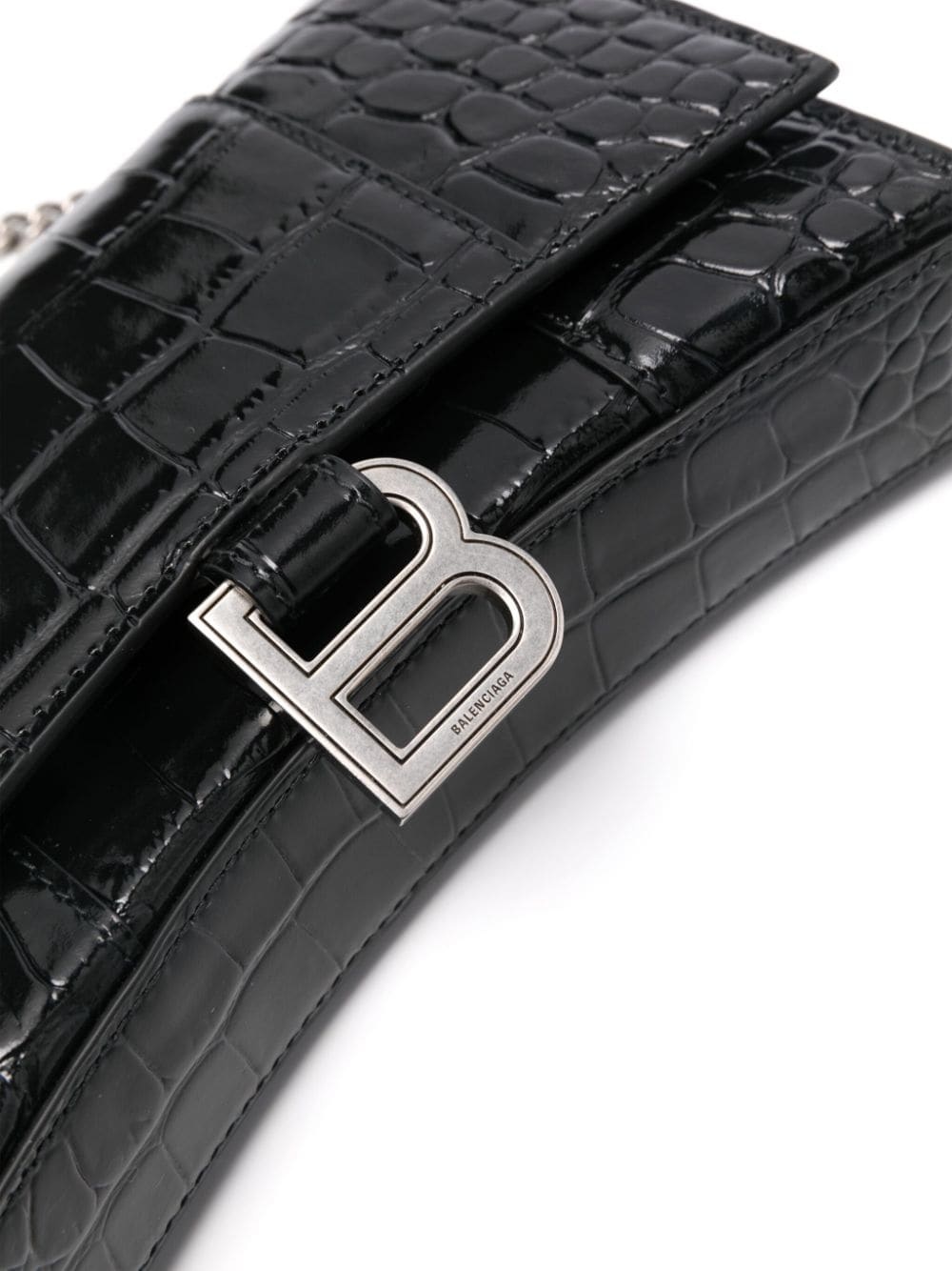 Balenciaga Hourglass Crocodile-effect Leather Crossbody Bag In Black