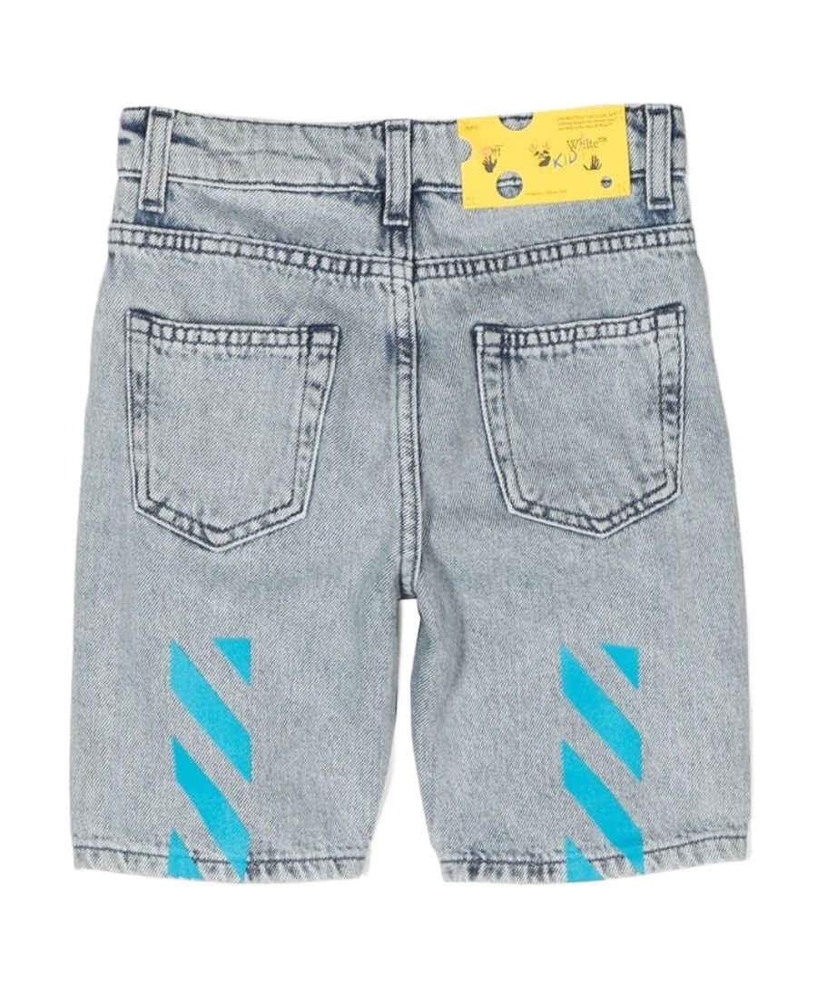Off-white Diag-stripe Logo-print Denim Shorts In Gray