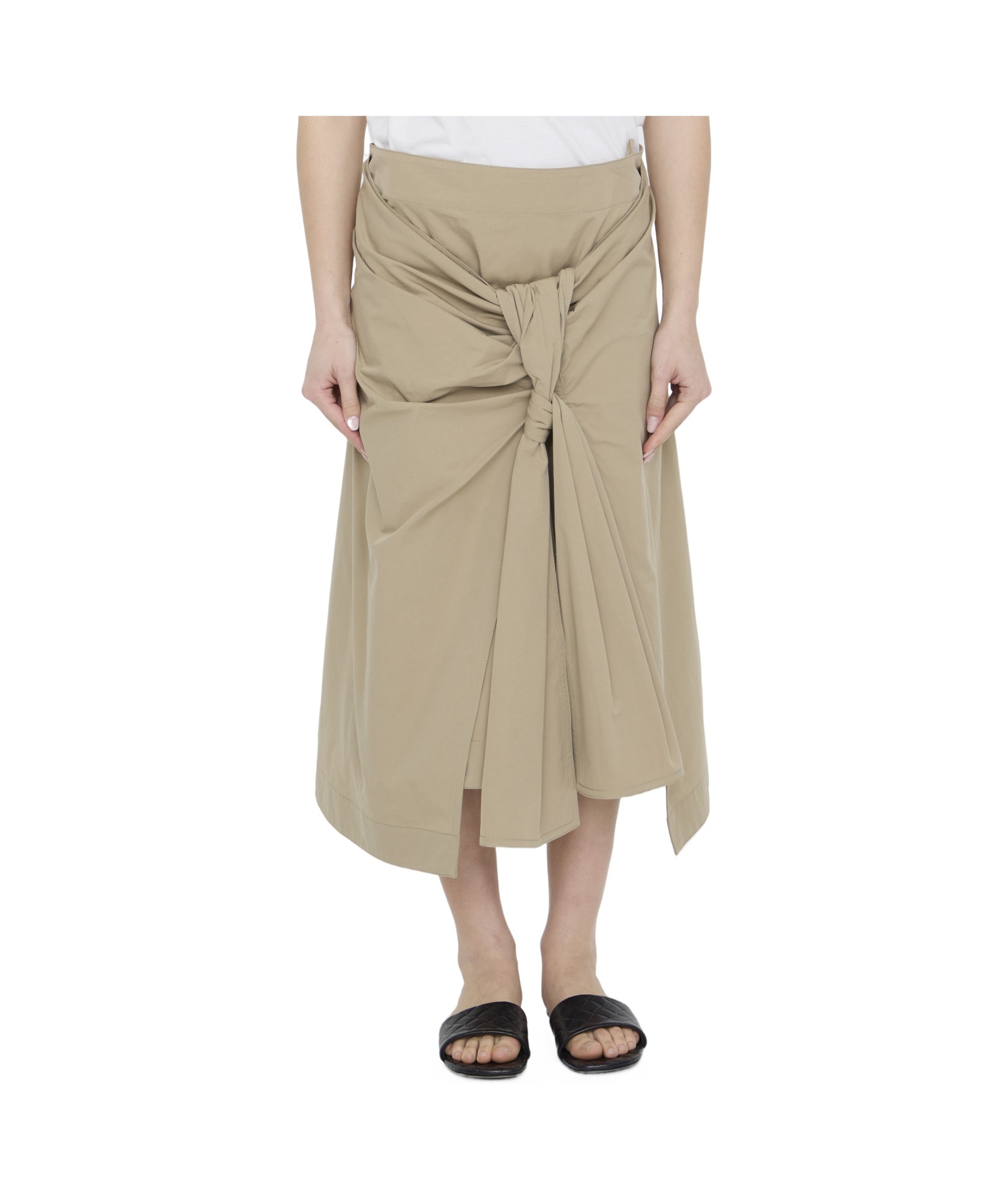 Shop Bottega Veneta Knot-detail Midi Skirt In Nude