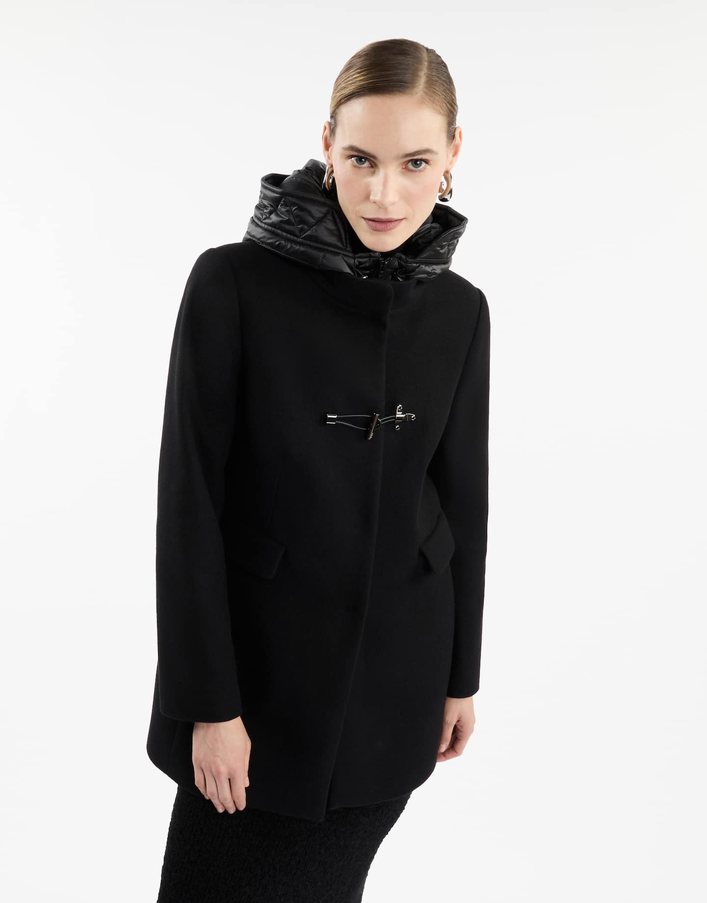 Fay Toggle Coat In Black Wool Blend Fabric In Black
