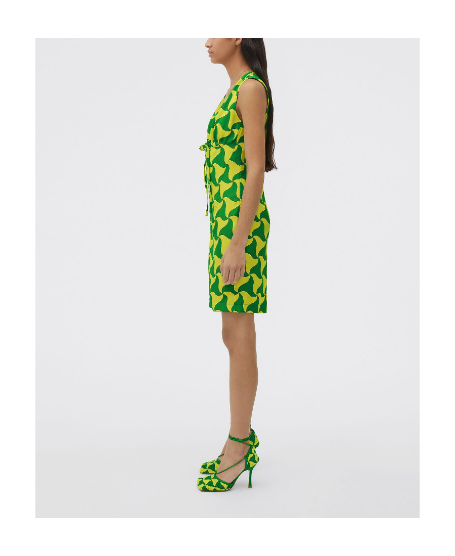 Bottega Veneta Parachute Silk Wavy Triangle Print Dress In Green