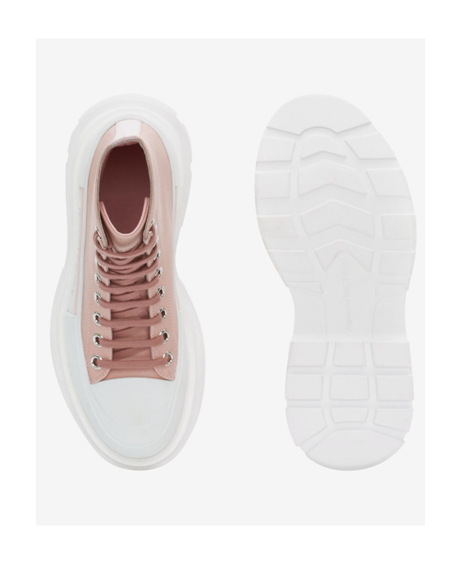 Alexander Mcqueen 45mm Tread Slick Leather Combat Boots In Pink