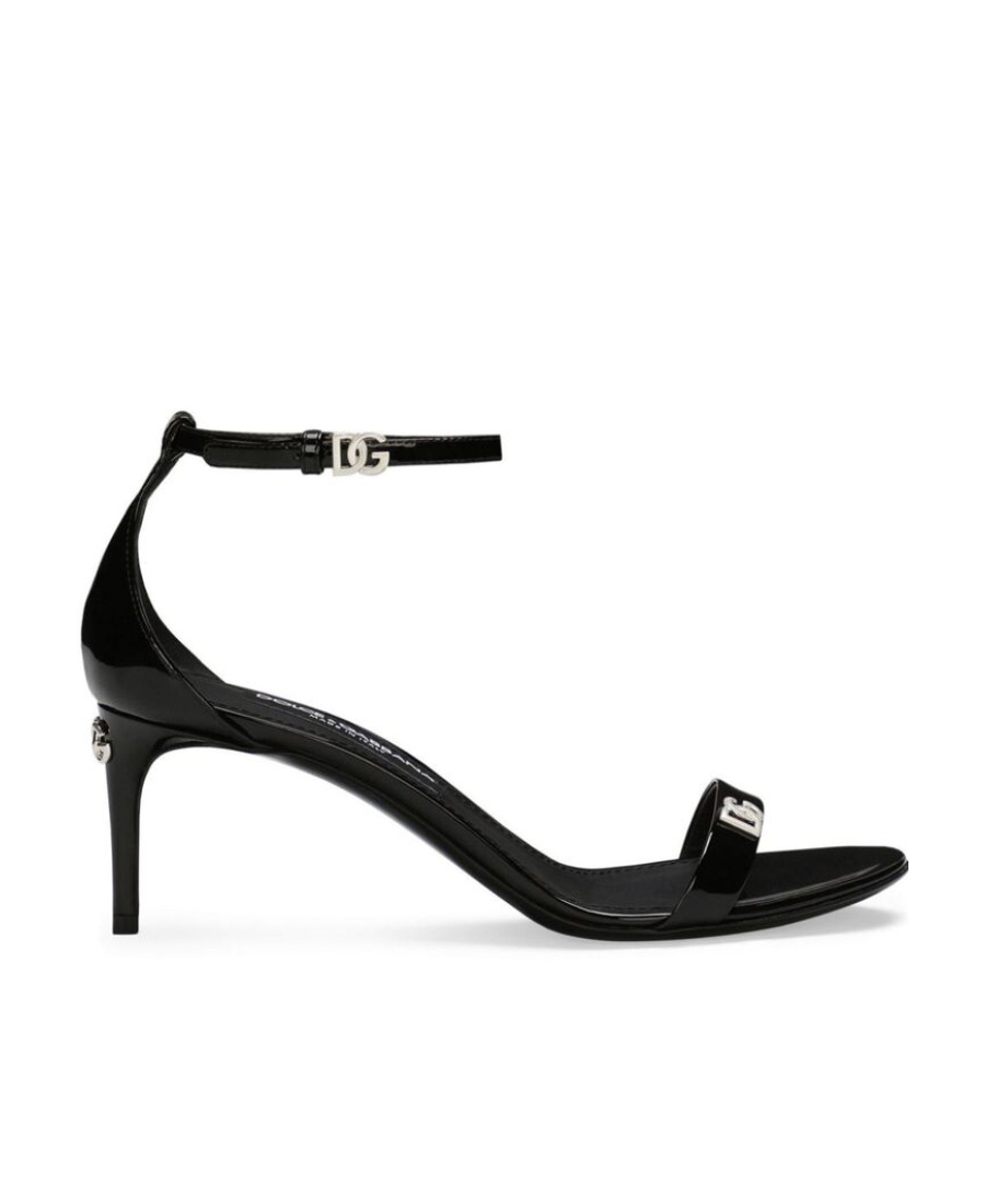 Dolce & Gabbana Leather Sandals Shiny Stiletto Heel In Black