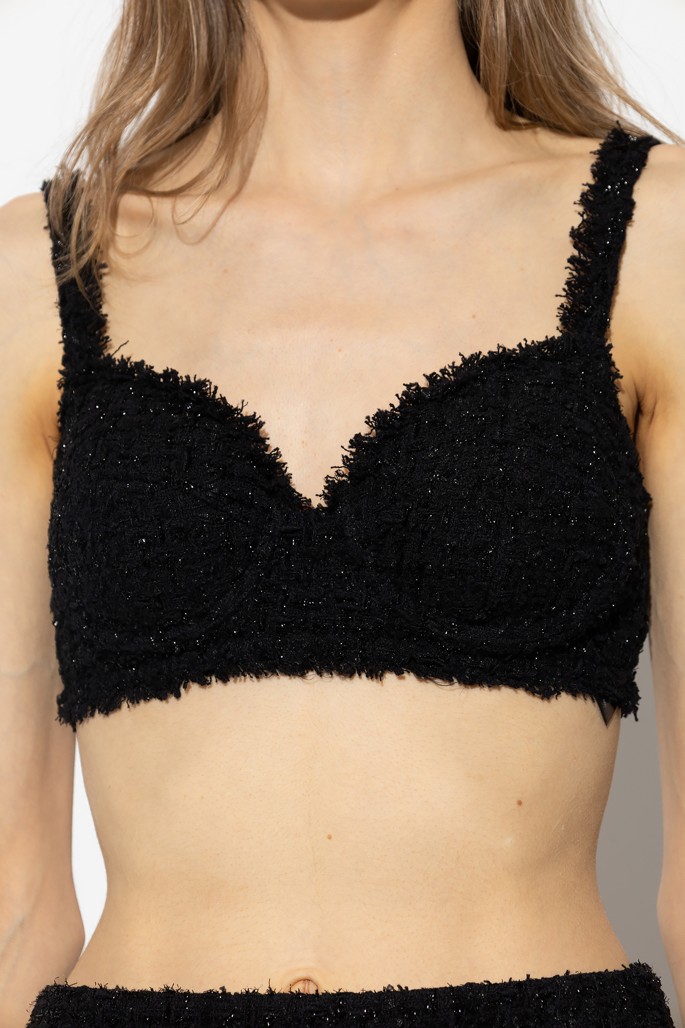 Balenciaga Bustier Tweed Cropped Top In Black