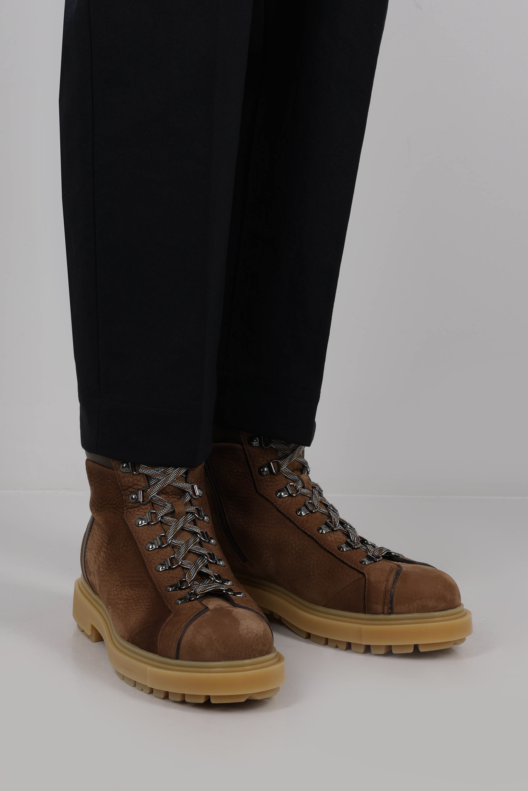 Santoni Lace-up Leather Ankle Boots In Brown
