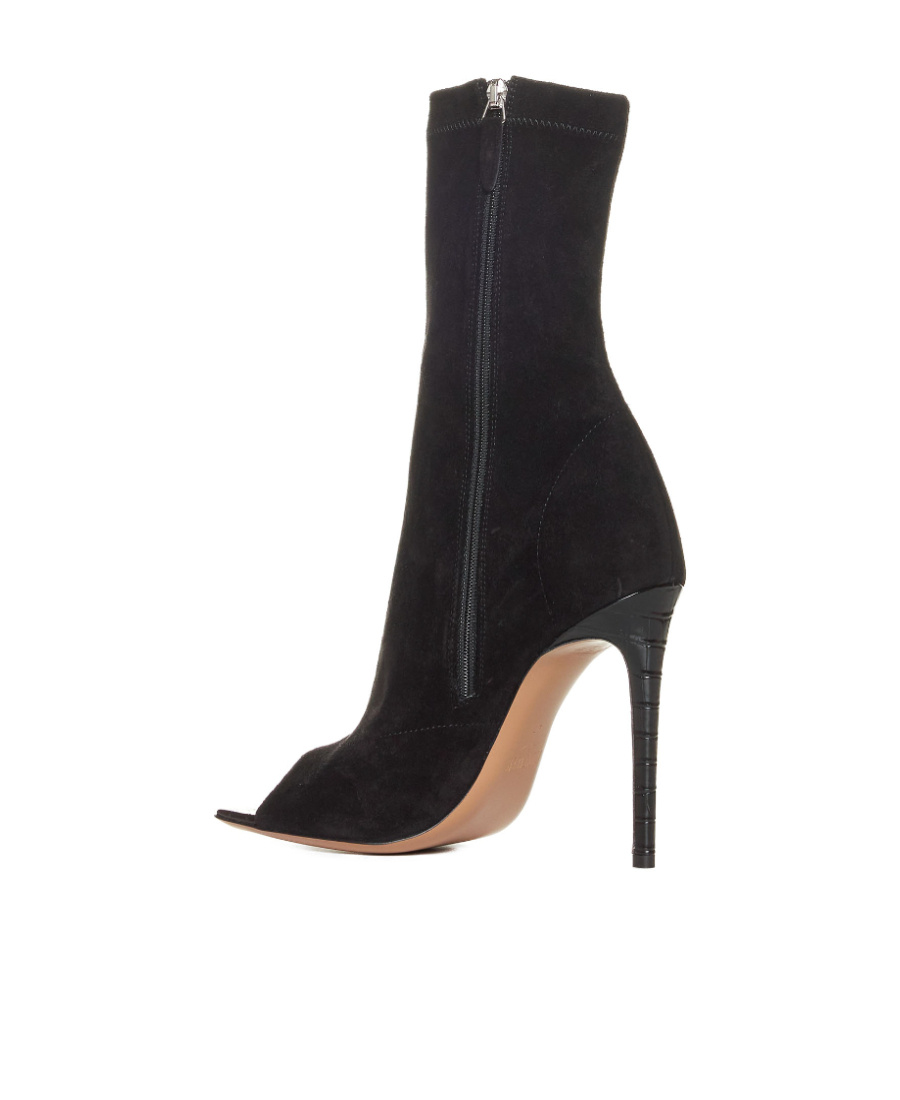 Paris Texas Black Amanda Calf Suede Stretch Ankle Boots In Black