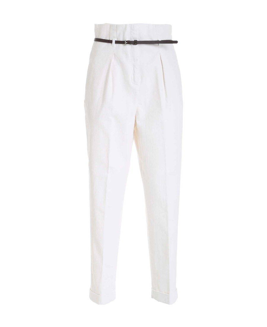 Peserico High-waisted Belted Tailored Trousers In White