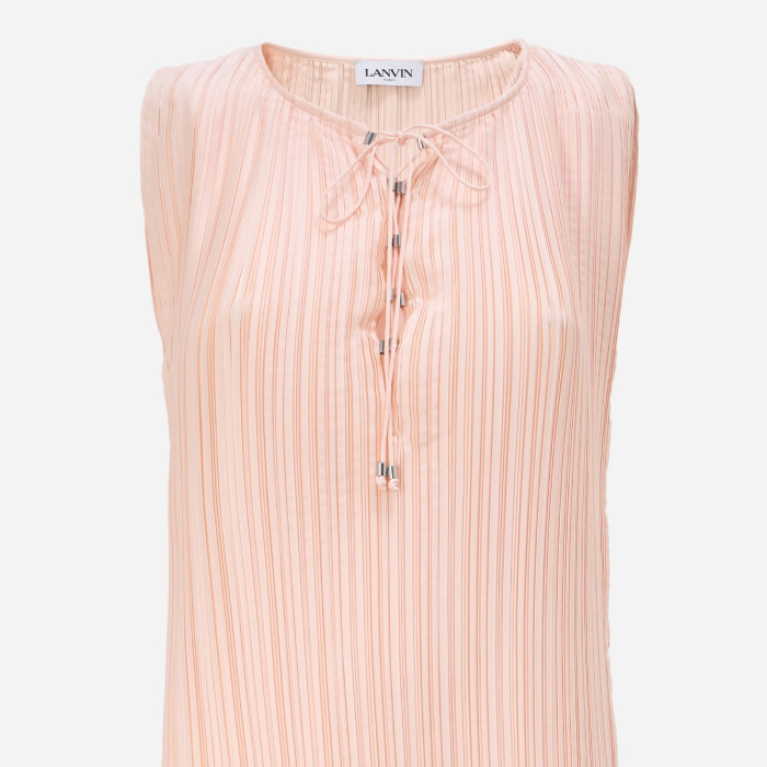 Lanvin Charmeuse Pleated Top Sleeves In Nude