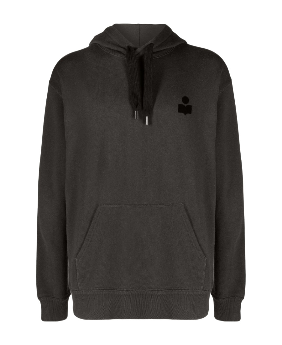 Isabel Marant Flocked-logo Drawstring Hoodie In Black