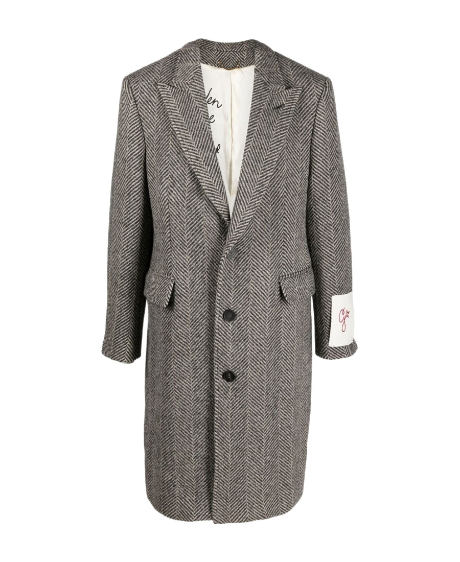 Golden Goose Logo-patch Single-breasted Coat In Gray