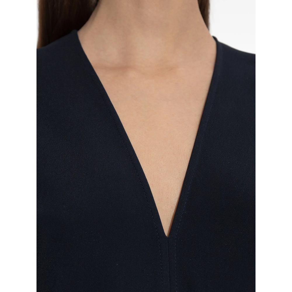 Victoria Beckham Blouson Detail V-neck Midi Dress In Blue