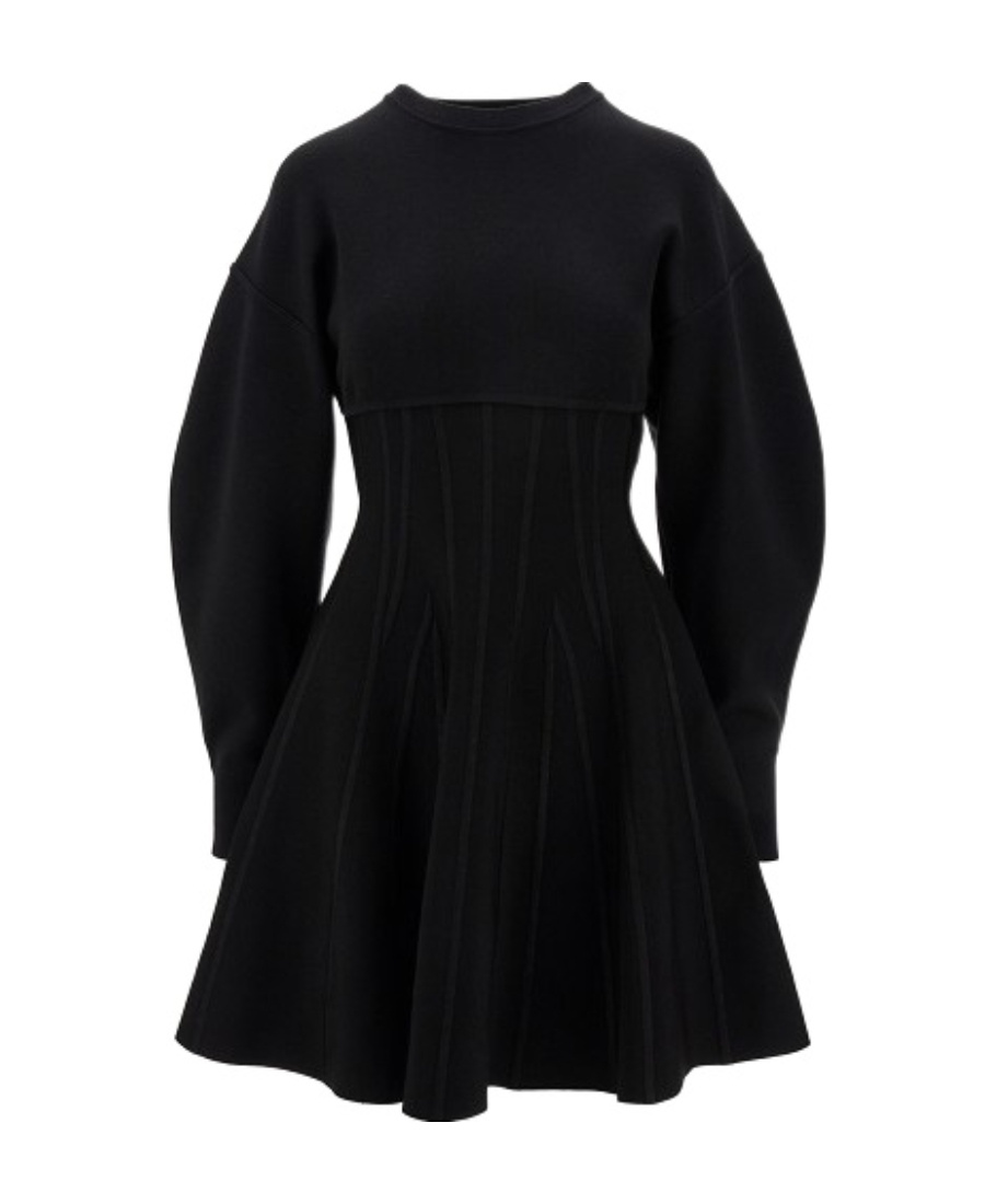Alexander Mcqueen Paneled Wool-blend Mini Dress In Black