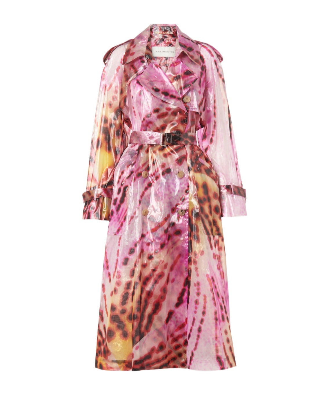 Dries Van Noten Printed Double-breasted Trench Coat In Pink