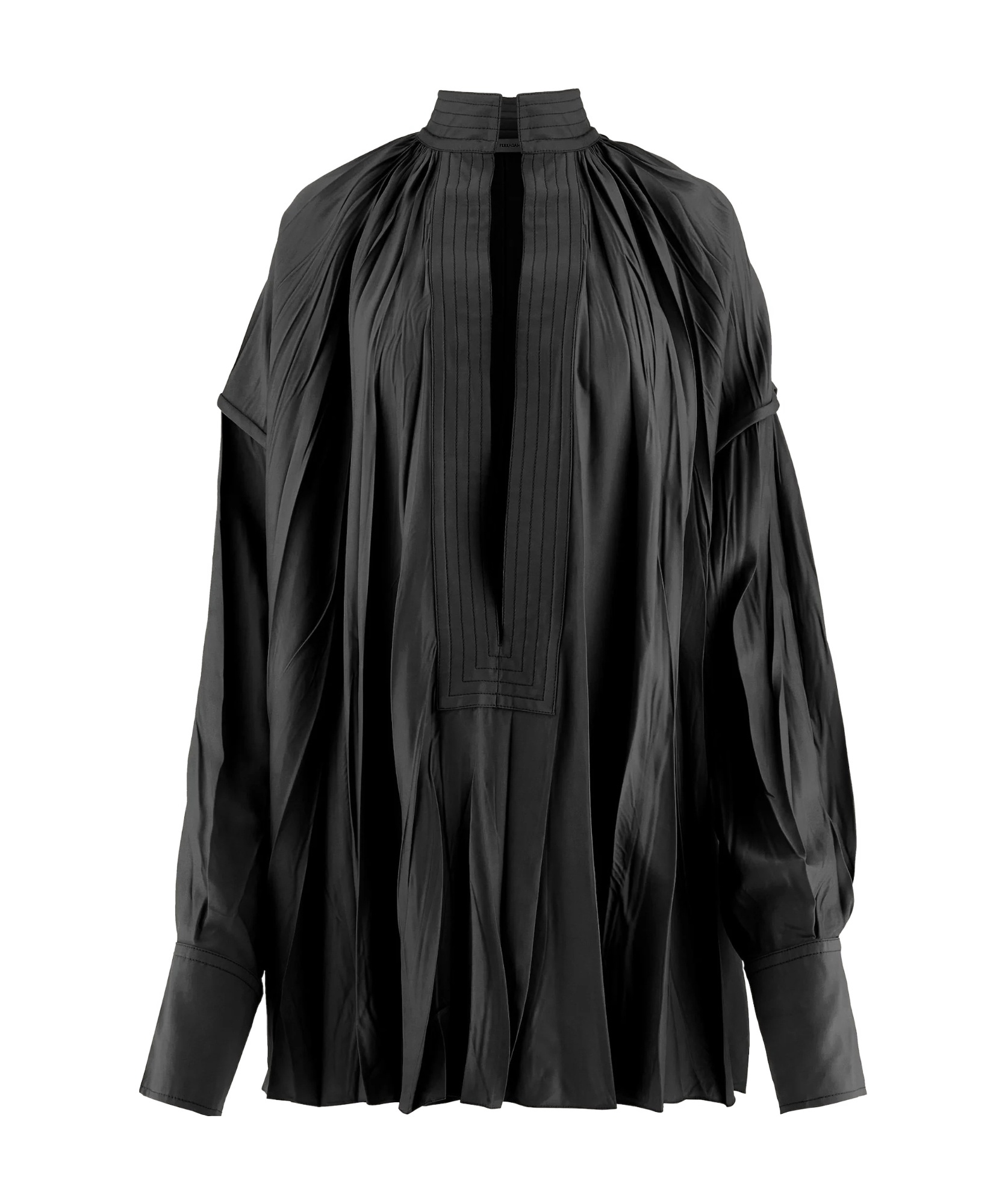 Ferragamo Sleeved Flare V-neck Top In Black