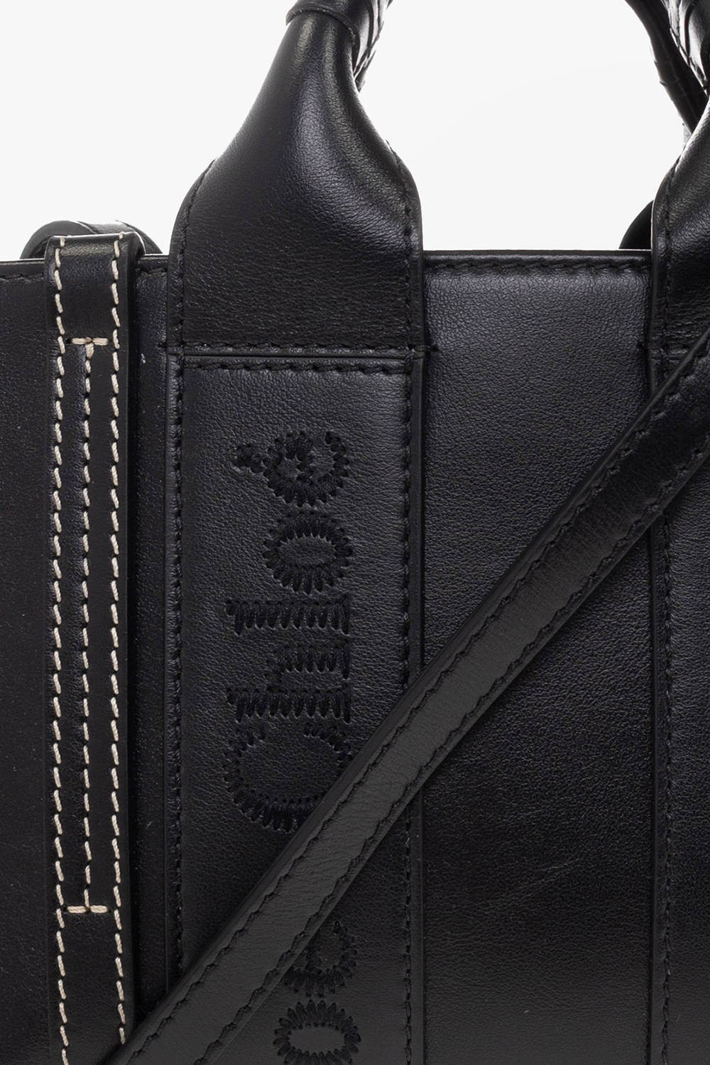 Chloé Leather Woody Mini Bag In Black