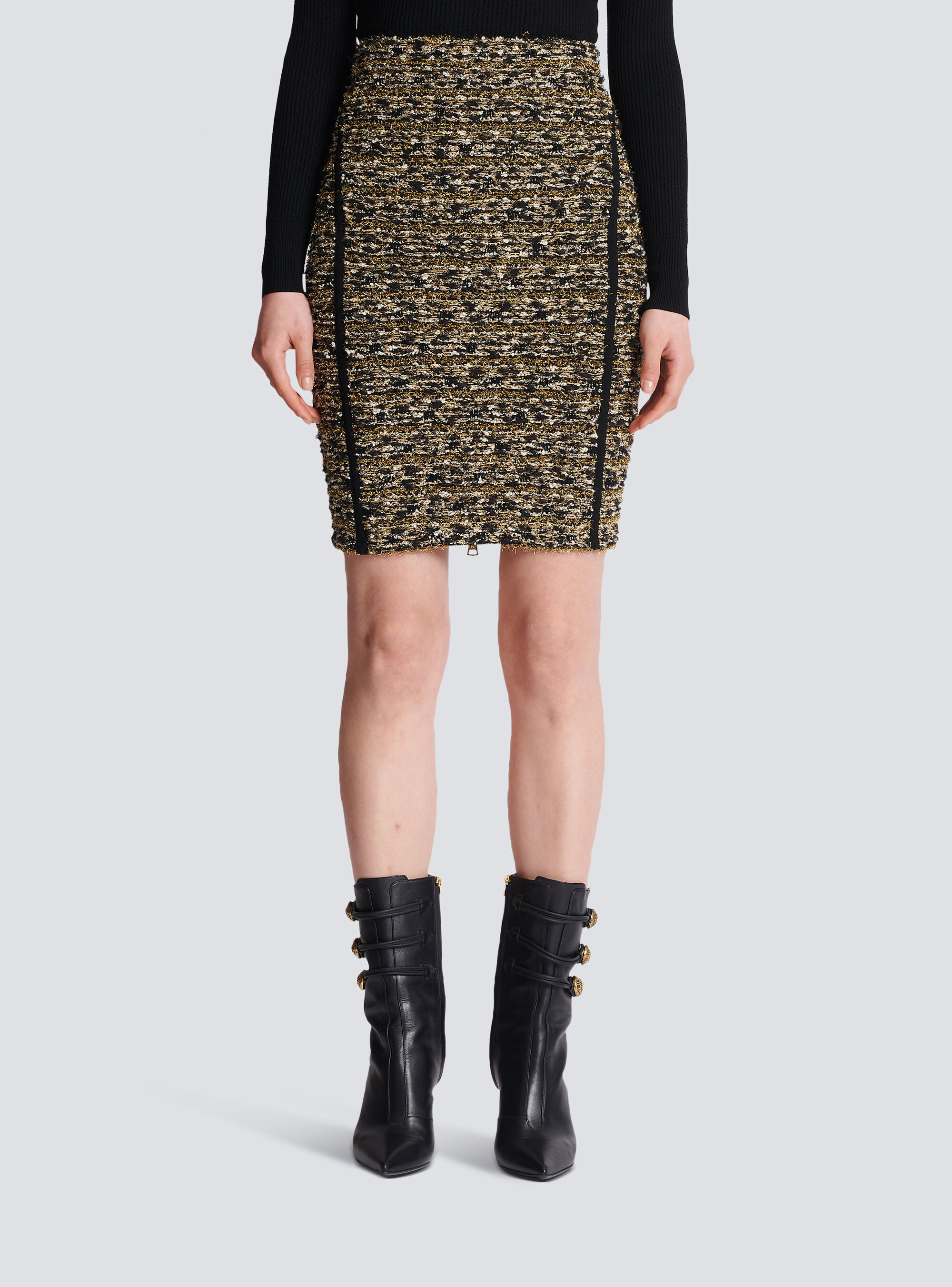 Balmain Metallic Striped Eyelash Tweed Skirt In Multicolor