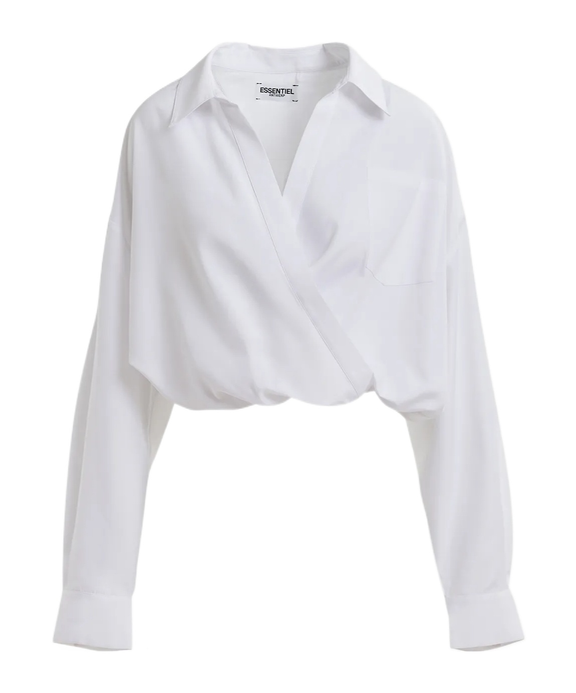 Essentiel Antwerp Wrap-effect Cotton Blouse With Deep V-neck In White