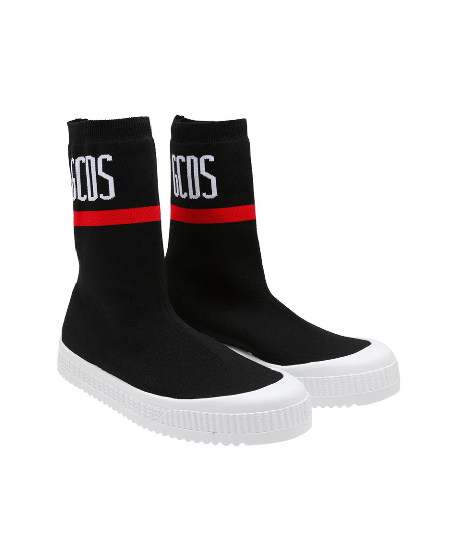 Gcds Logo Knitted High-top Casual Sneakers In Black