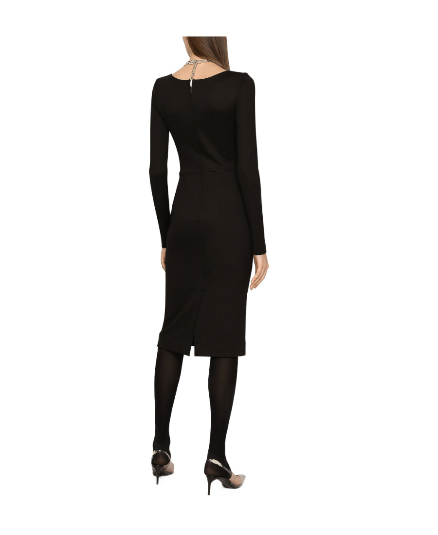 Dolce & Gabbana Milano Rib Midi Dress With Dg Logo In Black