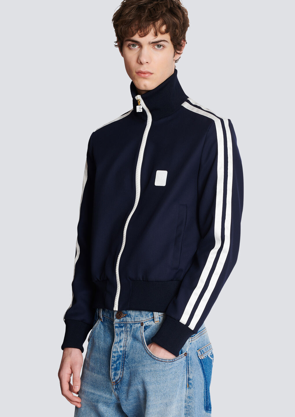 Balmain Pb Tape-embellished Bomber Jacket In Black