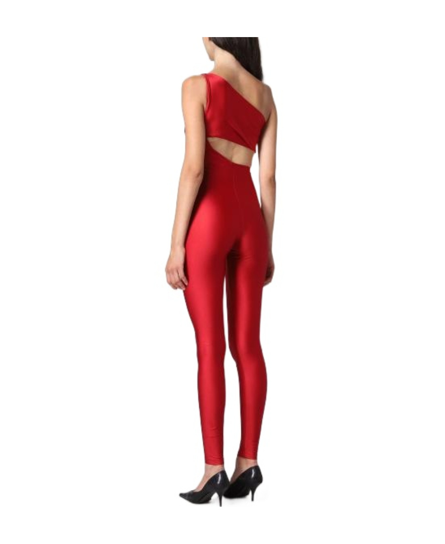 Saint Laurent Asymmetric Sleeveless Jumpsuit In Red