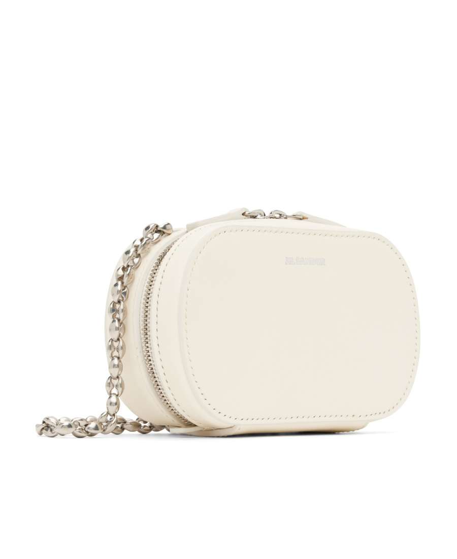 Jil Sander Logo Grain Shoulder Bag In White