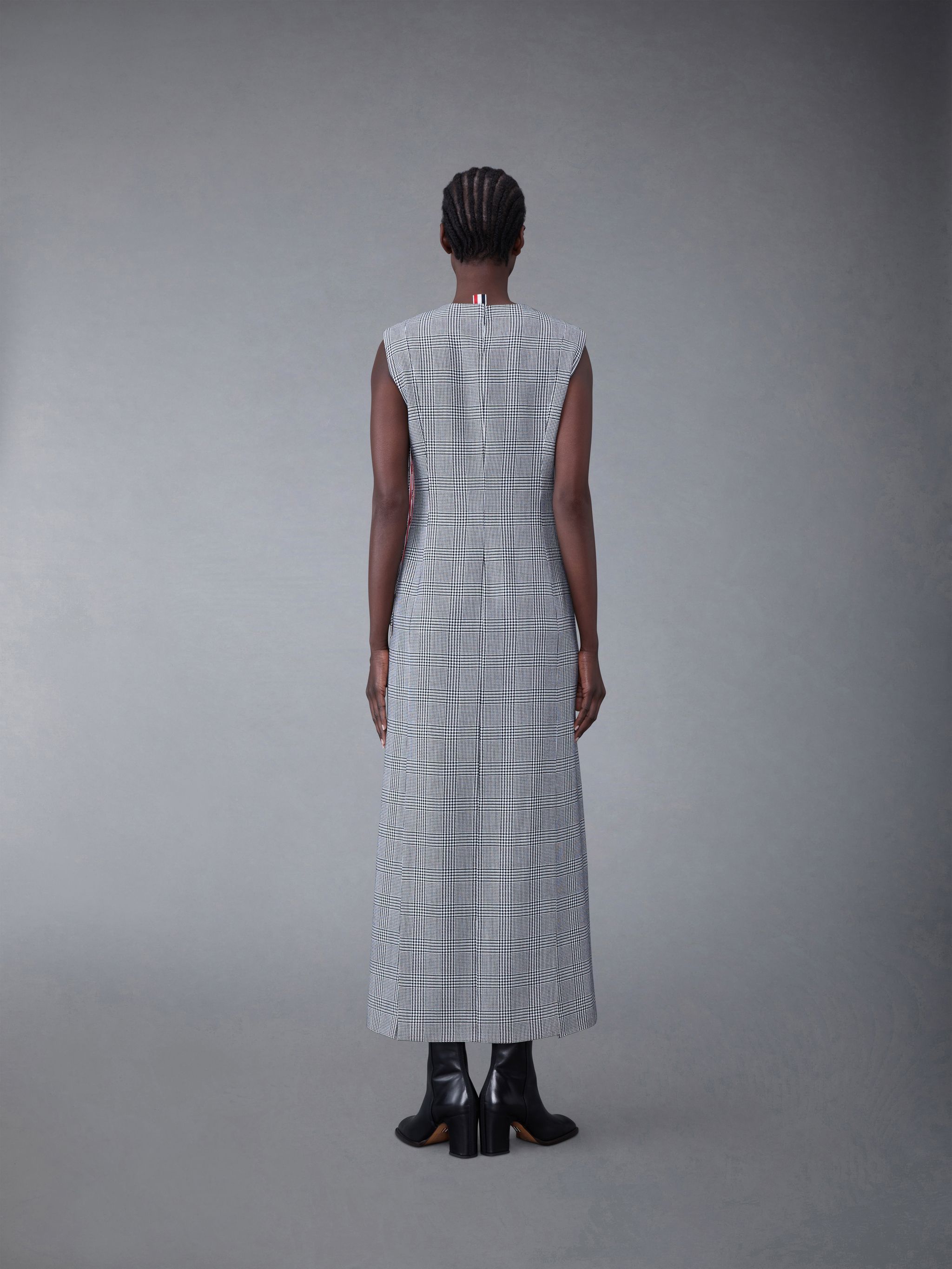 Thom Browne Sleeveless Split Wool Dress In Gray