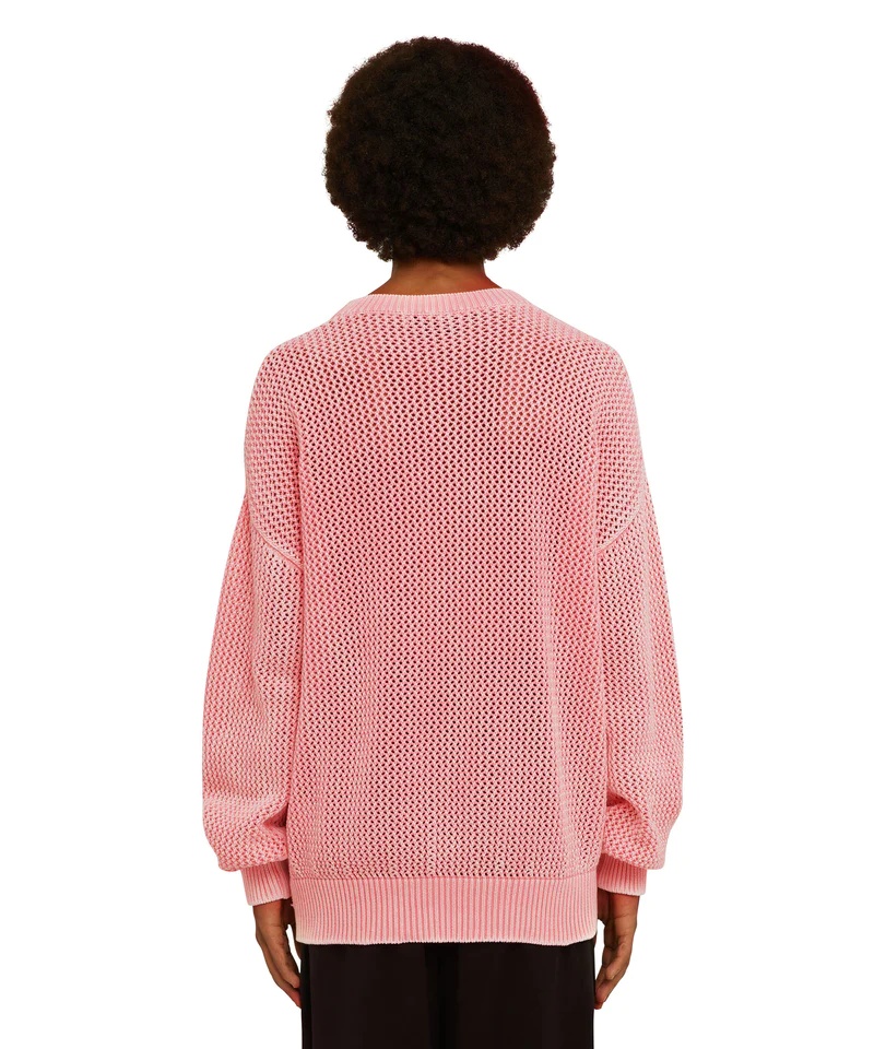 Msgm Net Cloth Round Neck Sweater In Pink