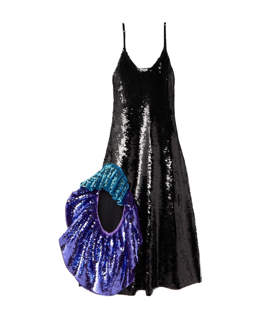 Loewe Ruffled Sequined Wool Mid-length Dress In Black