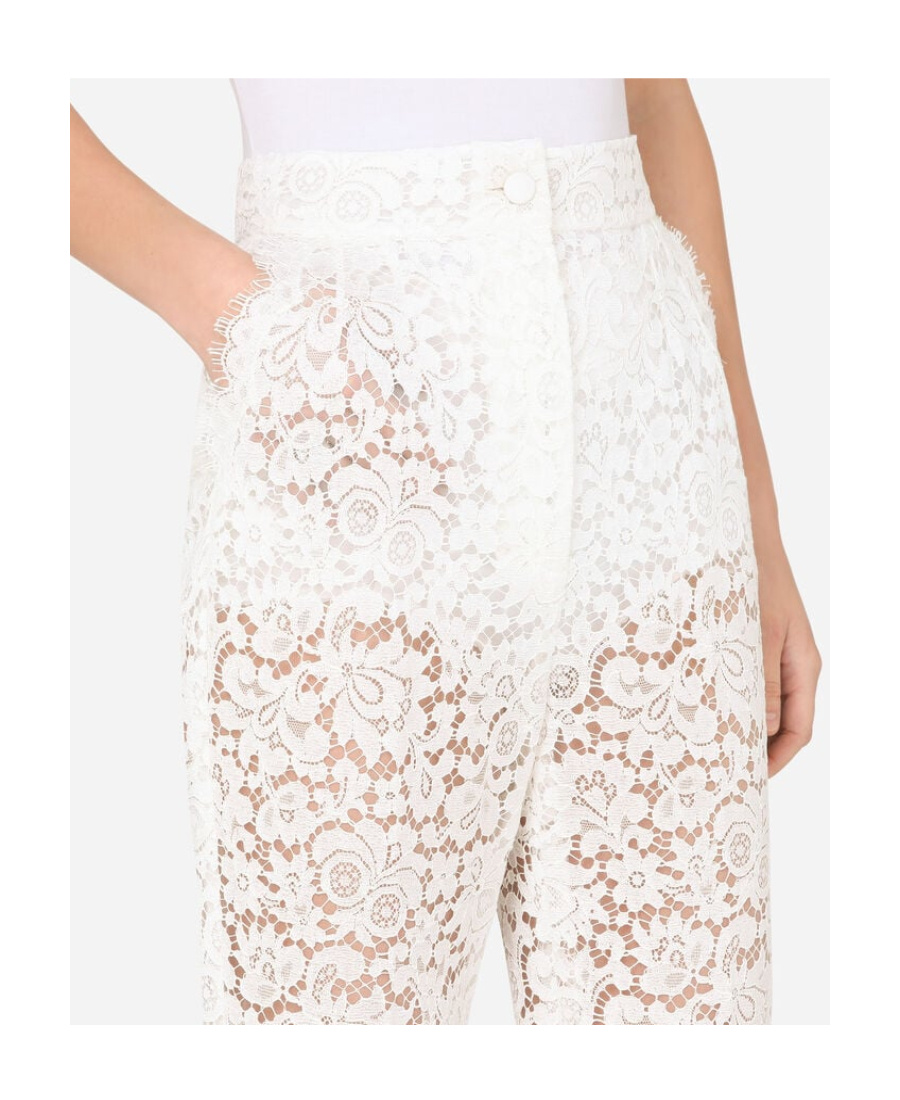 Dolce & Gabbana Lace Straight-leg Trousers In White