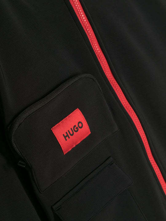 Hugo Boss Logo-patch Hooded Jacket In Black