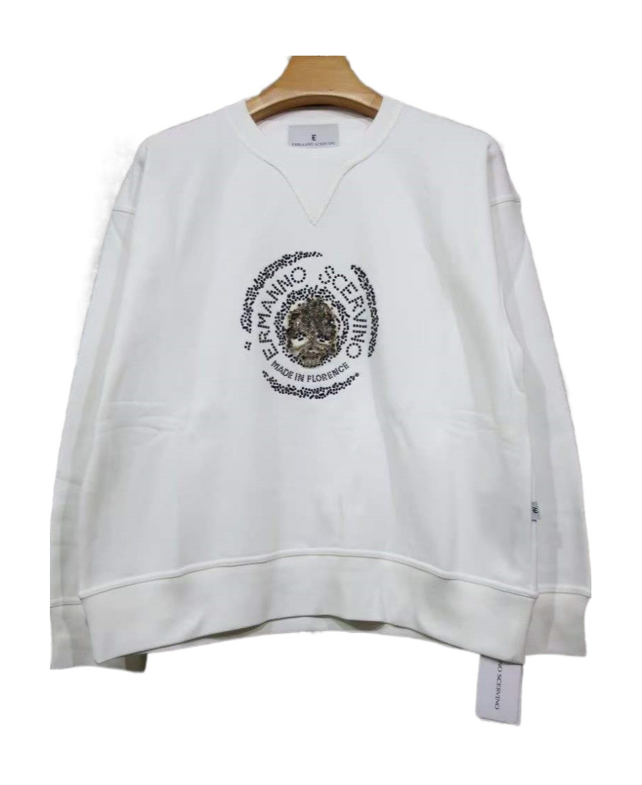 Ermanno Scervino Round Collar Long Sleeve Sweater In White
