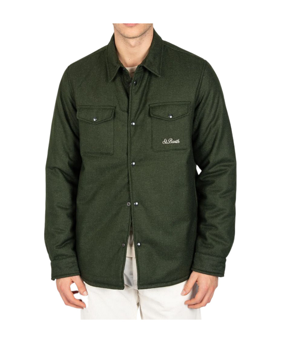 Mc2 Saint Barth Wooly Green Overshirt Chalet With St. Barth Embroidery In Black