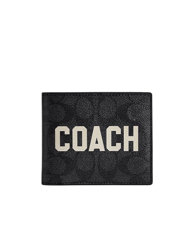 Coach Monogram Bi-fold Leather Wallet In Black