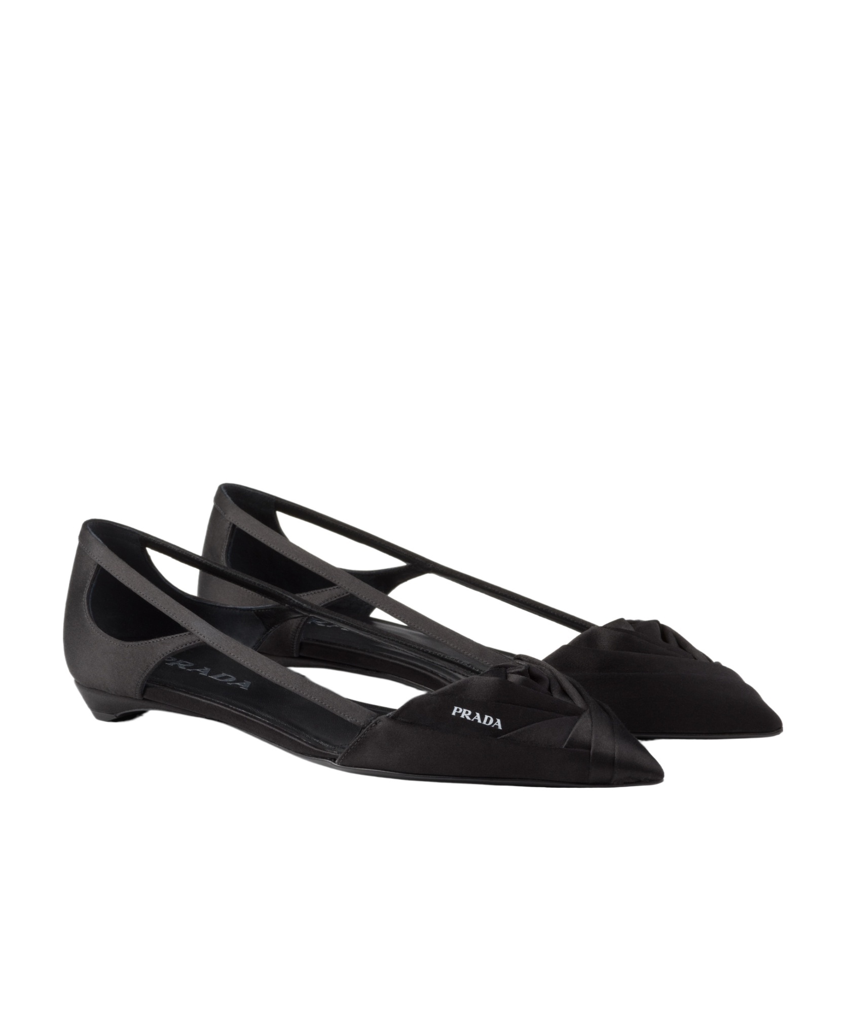 Prada Brushed Leather Cut-out Ballerinas Shoes In Black