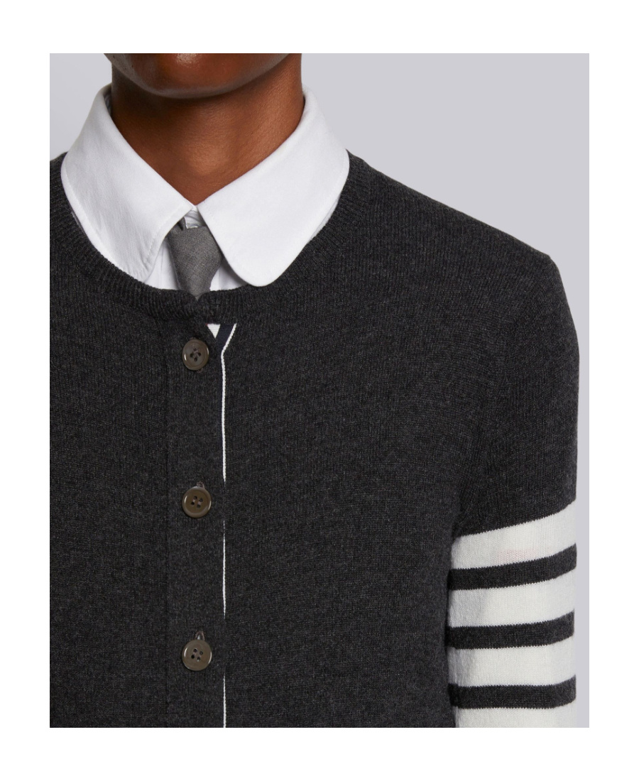 Thom Browne Cashmere Crew Neck Cardigan In Black