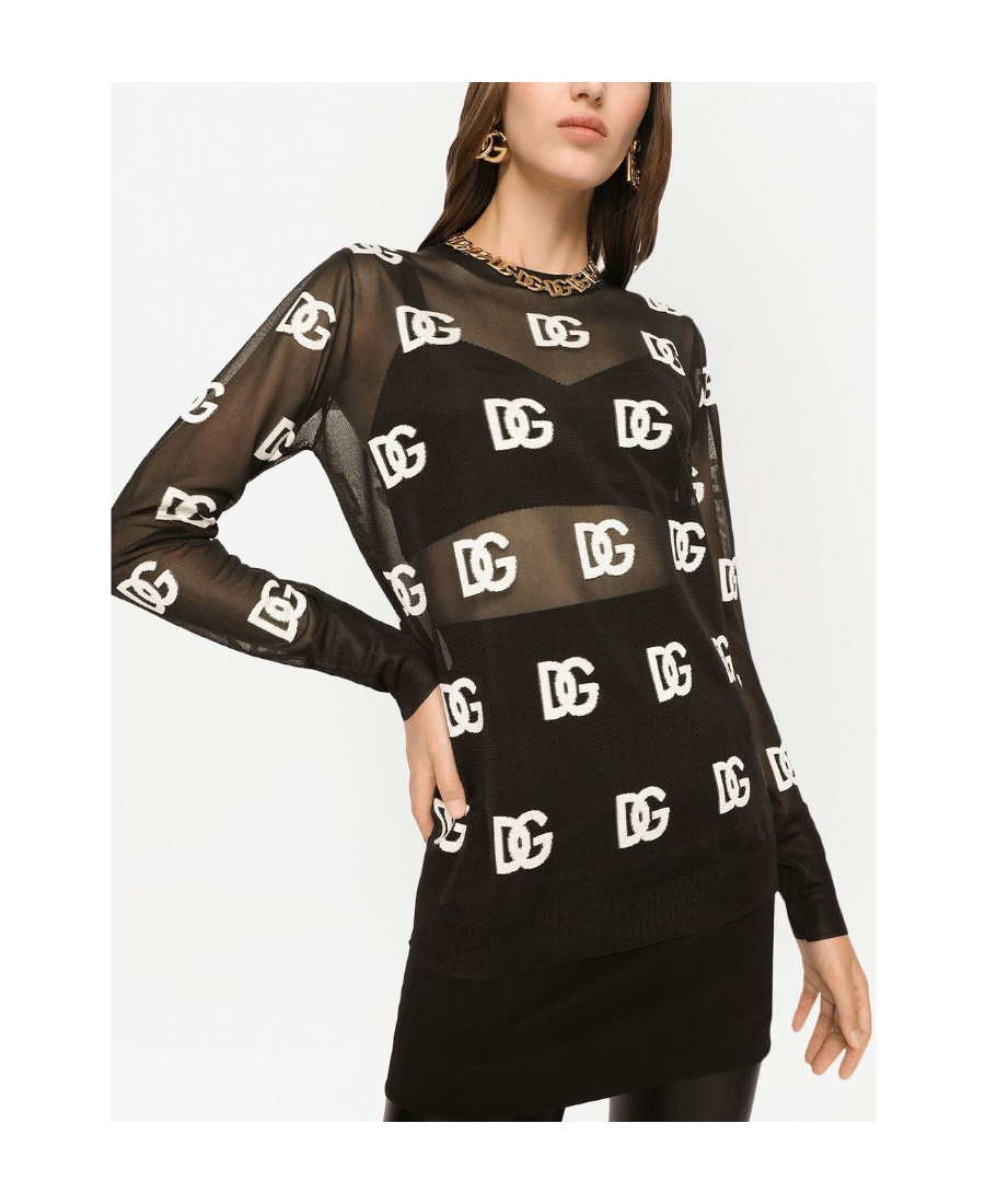 Dolce & Gabbana Logo-print Sheer Long-sleeved T-shirt In Black