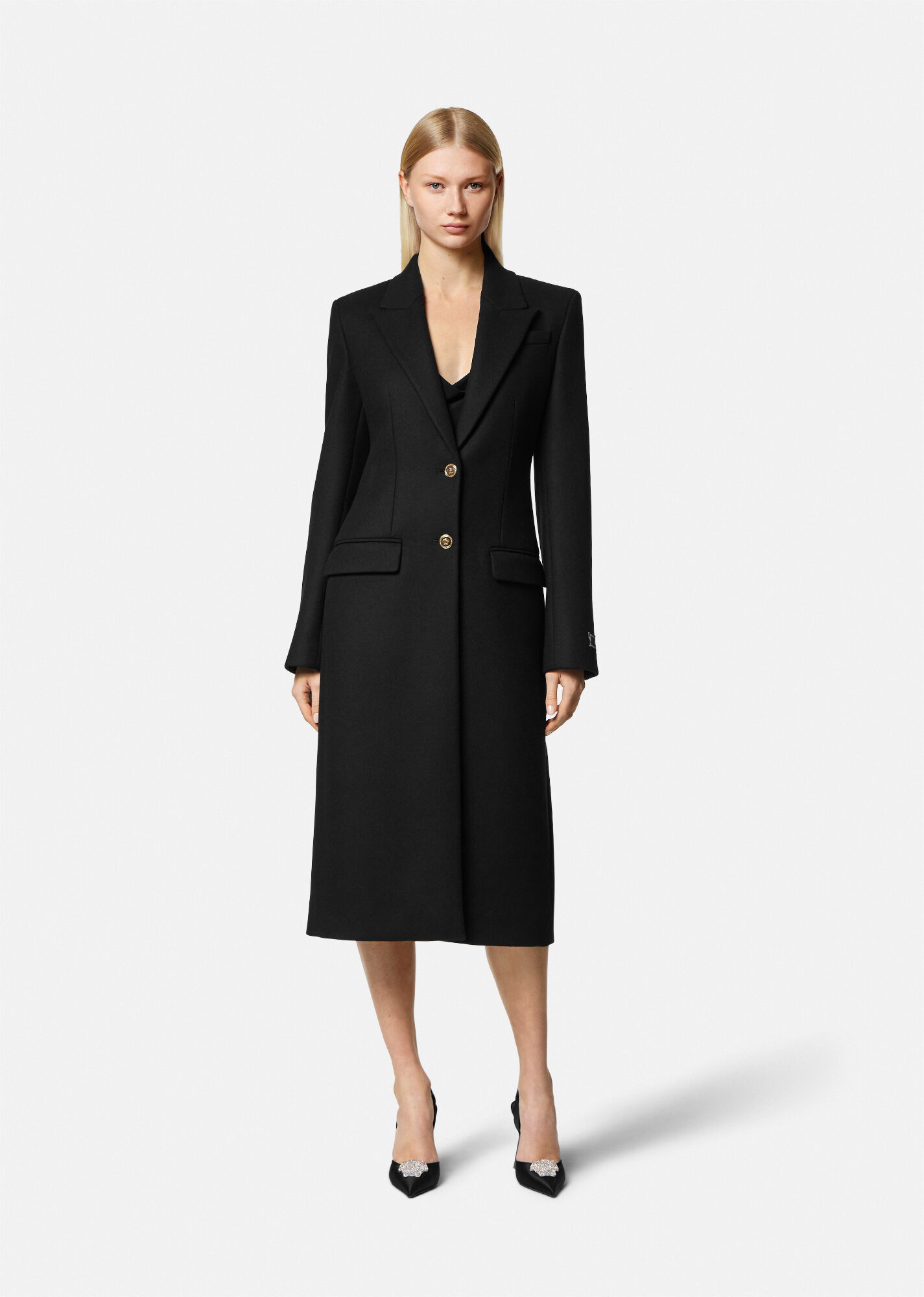 Versace Single-breasted Wool-blend Coat In Black