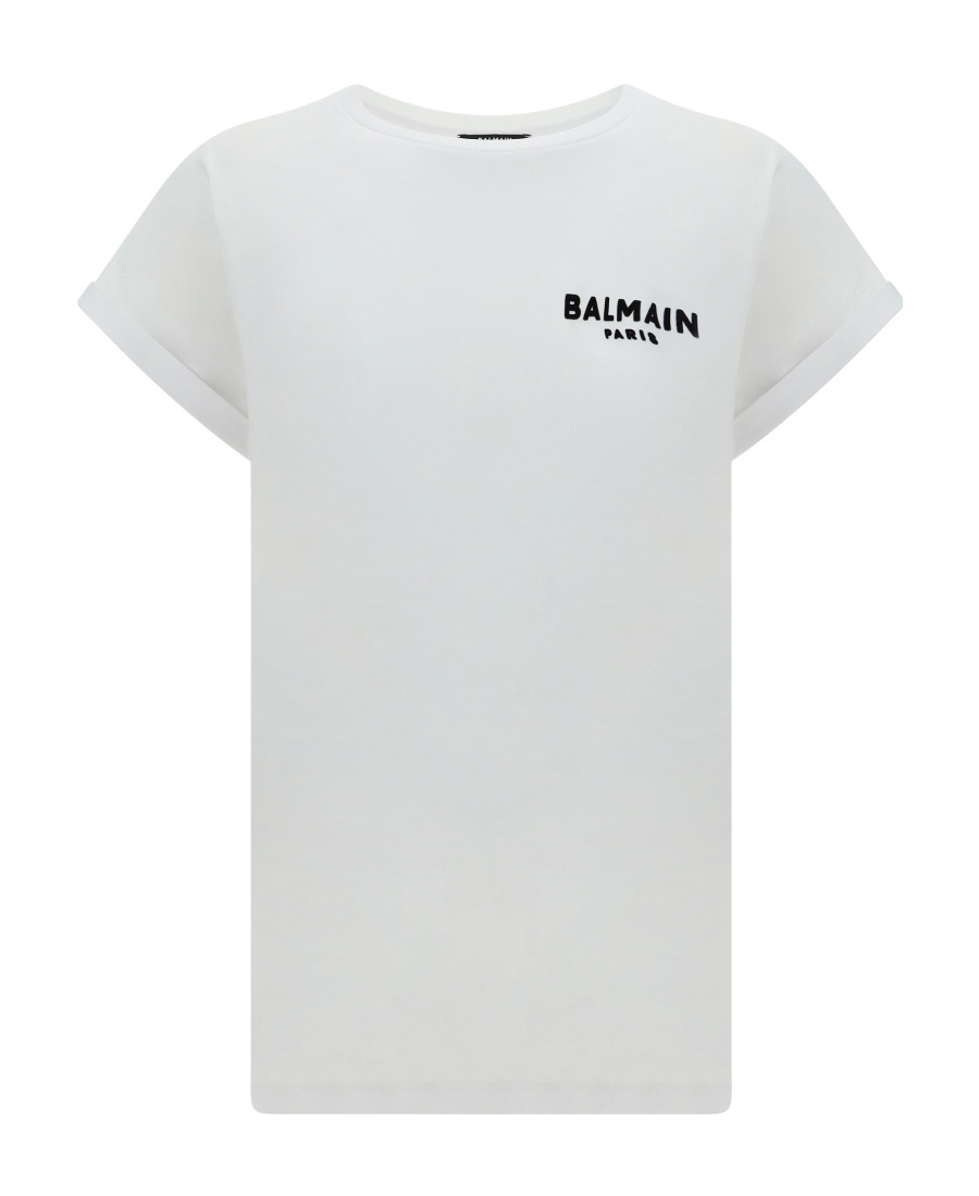 Balmain Flocked-logo Crew Neck T-shirt In White