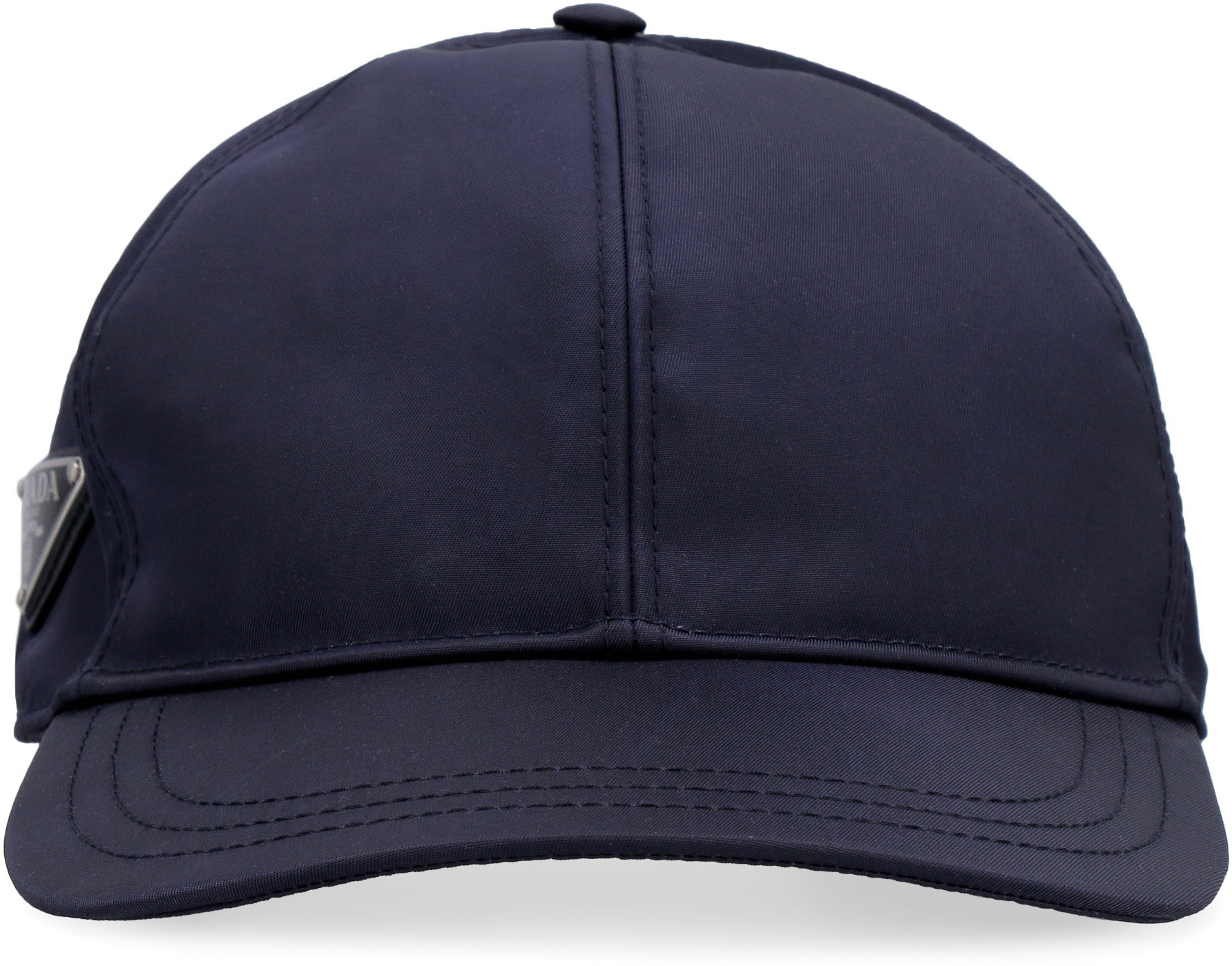 Prada Re-nylon Triangle Logo Cap In Black