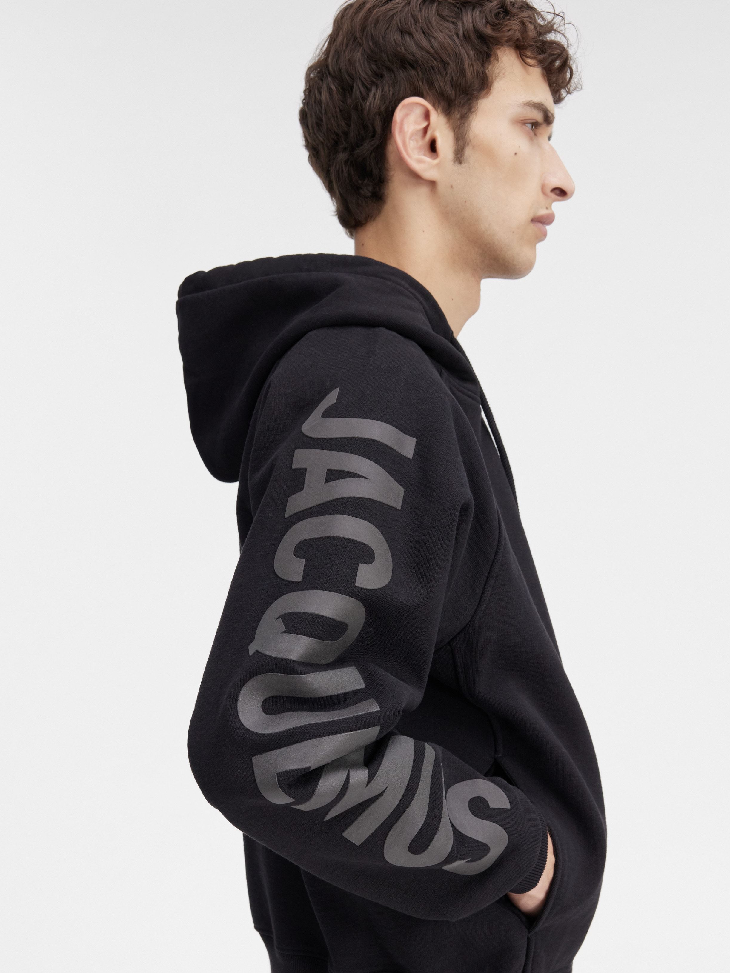 Jacquemus Hooded Typo Sweatshirt With Logoed Sleeve In Black