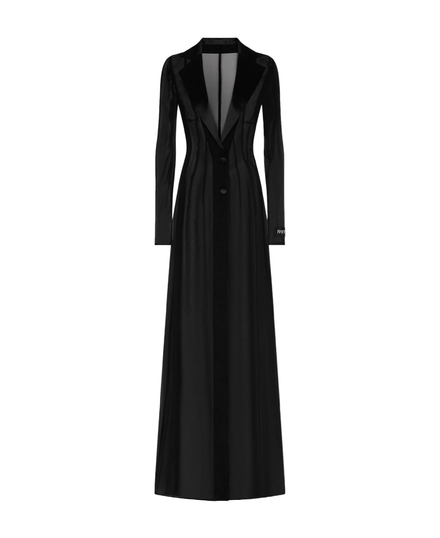 Dolce & Gabbana Black Silk Scarf-lapel Dress With Long Sleeves