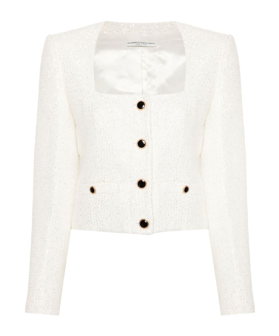 Alessandra Rich Tweed Jacket With Sequins Embell In White