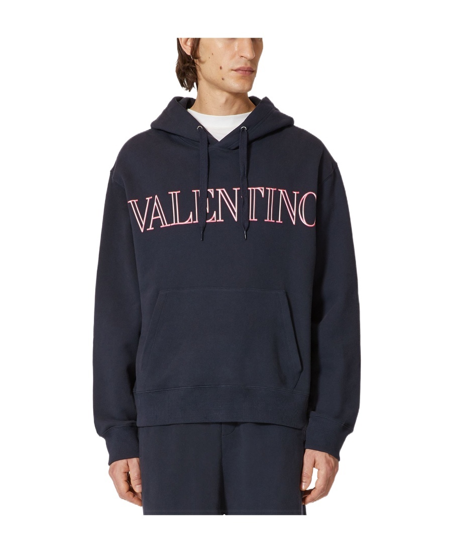 Valentino Logo-print Hoodie In Blue