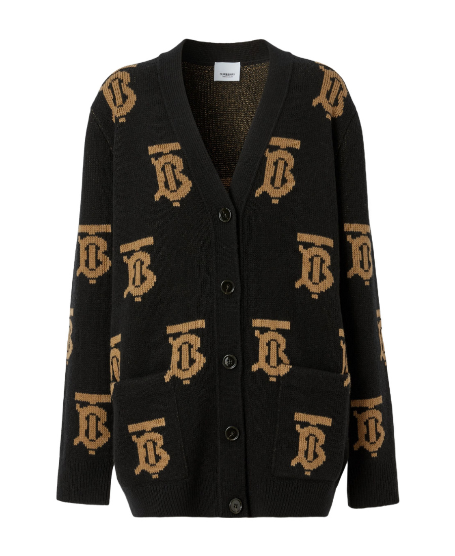 Burberry Monogram Motif Wool Jacquard Cardigan In Black