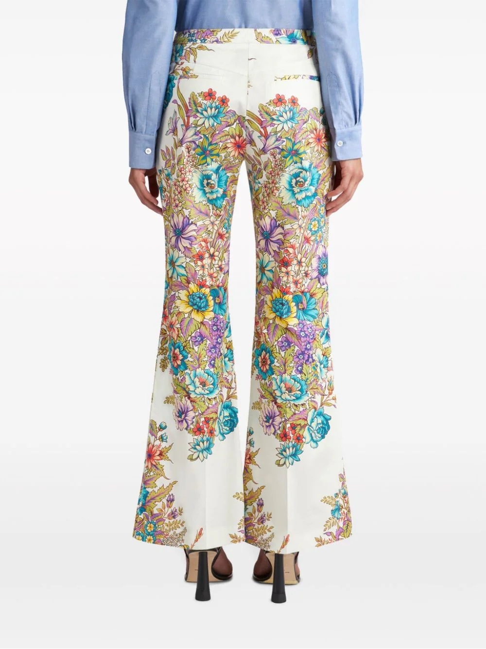 Shop Etro Floral-print Flared Trousers In White