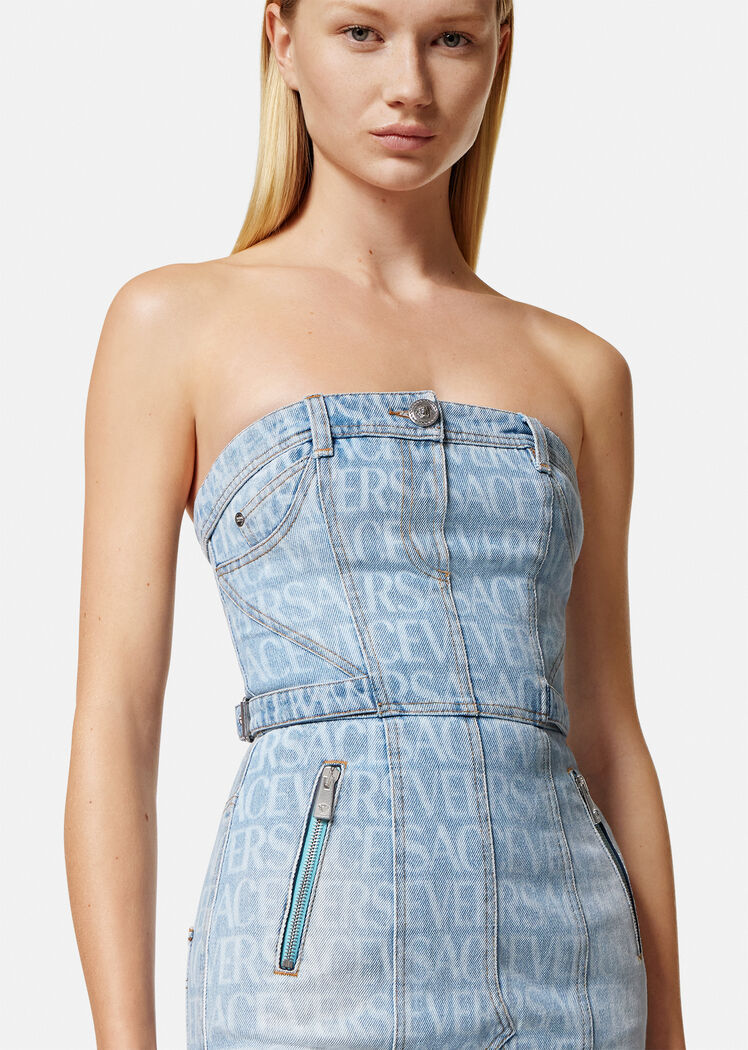Versace Denim Dress From La Vacanza Collection In Multicolor